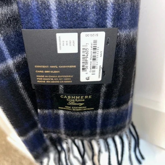 Club Room Navy and Black Cashmere Scarf - Picture 4 of 6